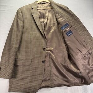 Ralph Ralph Lauren Blazer Mens 42L Brown Check Silk Wool Sport Coat Jacket